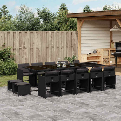 Set da Pranzo da Giardino 15 pz con Cuscini Nero in Polyrattan | homemem39