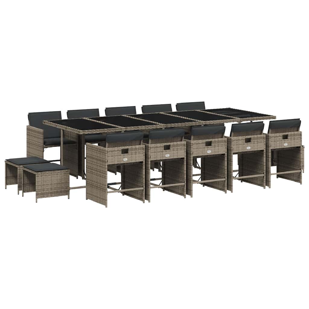 Set da Pranzo da Giardino 15 pz con Cuscini Grigio Polyrattan | homemem39