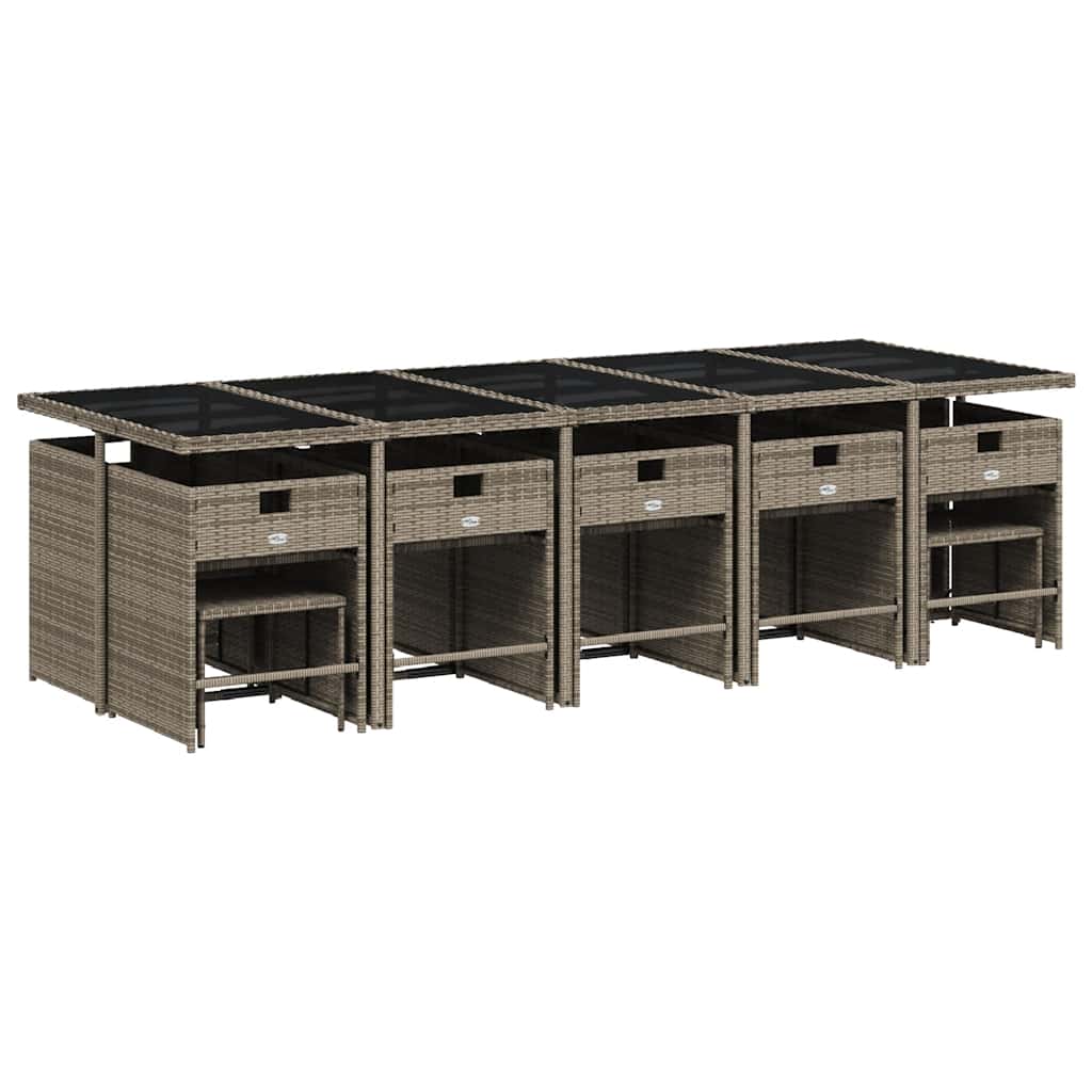 Set da Pranzo da Giardino 15 pz con Cuscini Grigio Polyrattan | homemem39