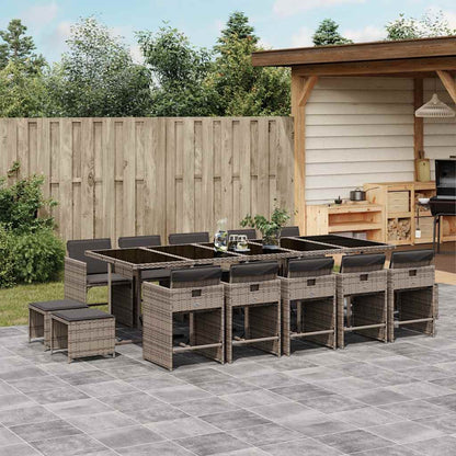 Set da Pranzo da Giardino 15 pz con Cuscini Grigio Polyrattan | homemem39