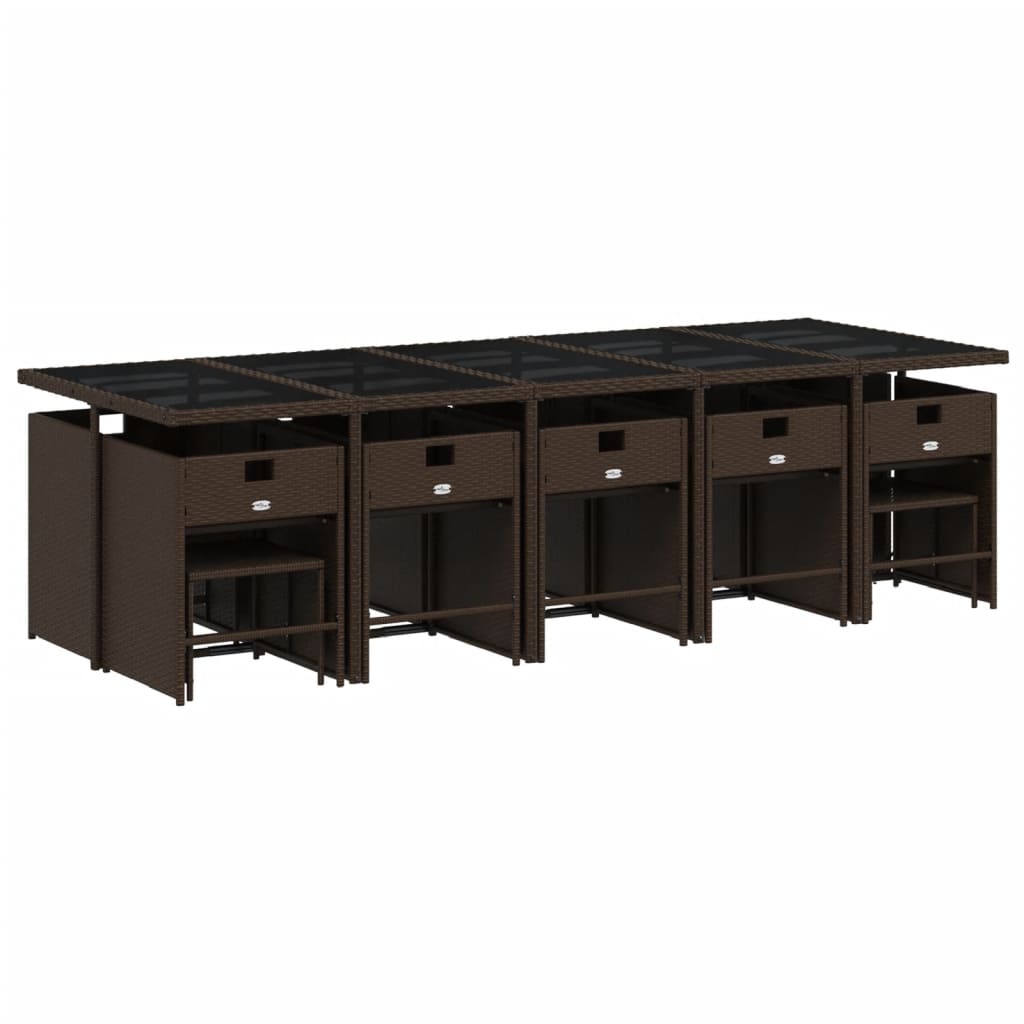 Set da Pranzo da Giardino 15 pz con Cuscini Marrone Polyrattan - homemem39