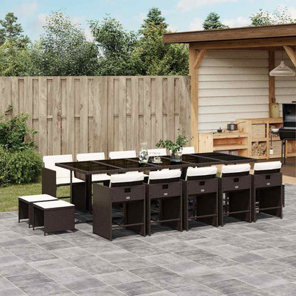 Set da Pranzo da Giardino 15 pz con Cuscini Marrone Polyrattan | homemem39