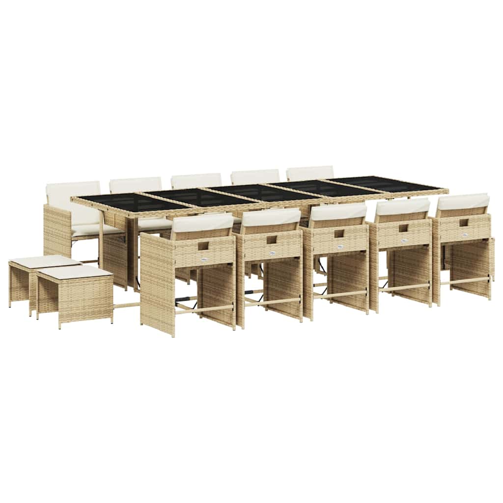 Set da Pranzo da Giardino 15 pz con Cuscini Beige in Polyrattan | homemem39
