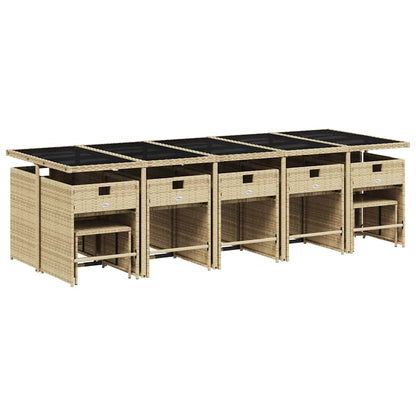 Set da Pranzo da Giardino 15 pz con Cuscini Beige in Polyrattan | homemem39