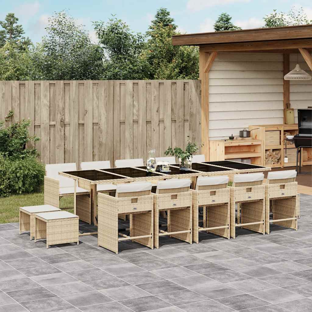 Set da Pranzo da Giardino 15 pz con Cuscini Beige in Polyrattan | homemem39