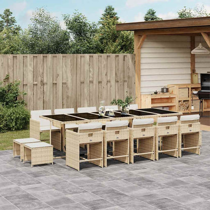 Set da Pranzo da Giardino 15 pz con Cuscini Beige in Polyrattan | homemem39