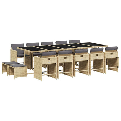 Set Pranzo da Giardino 15 pz con Cuscini Beige Misto Polyrattan | homemem39