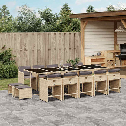Set Pranzo da Giardino 15 pz con Cuscini Beige Misto Polyrattan | homemem39