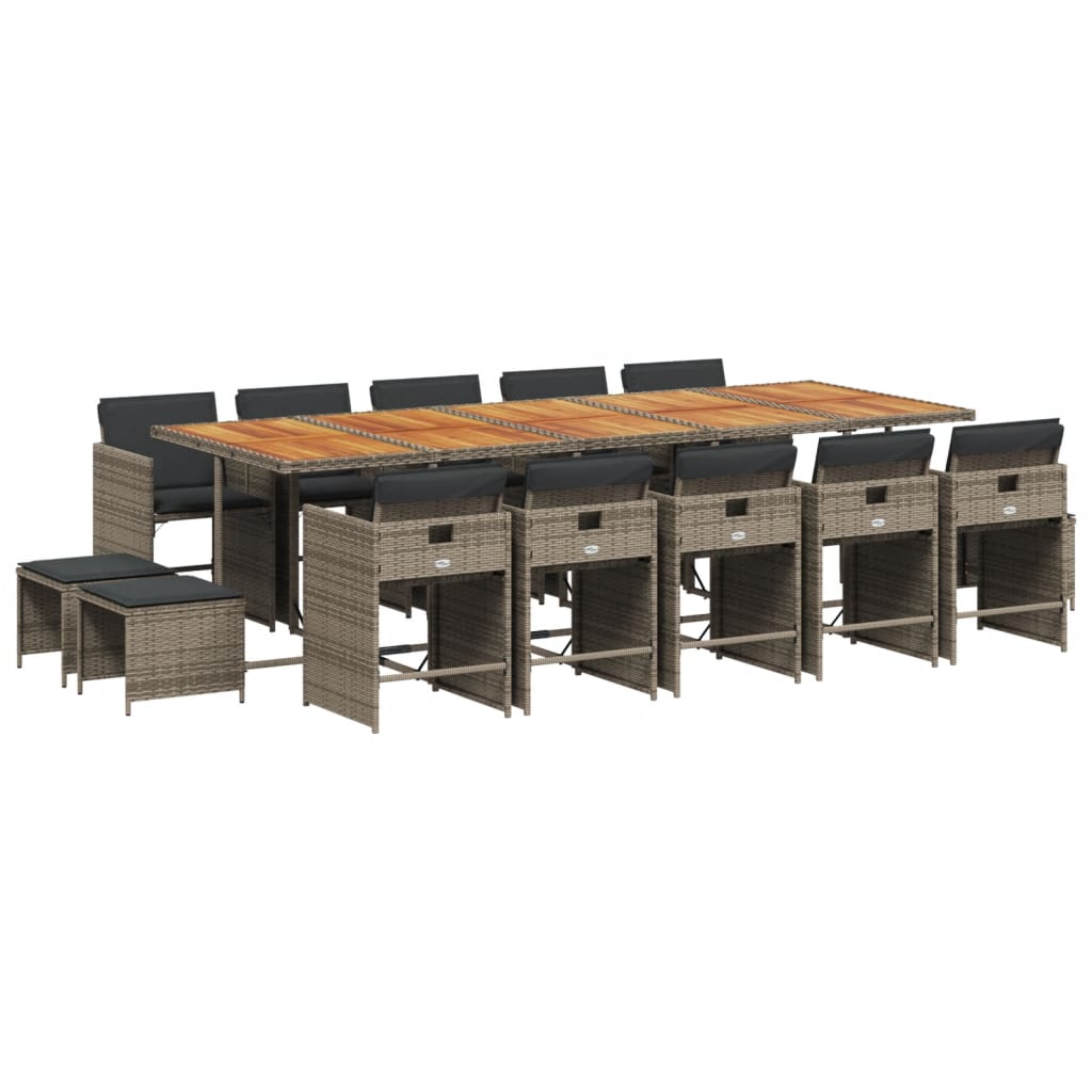 Set da Pranzo da Giardino 15 pz con Cuscini Grigio Polyrattan - homemem39