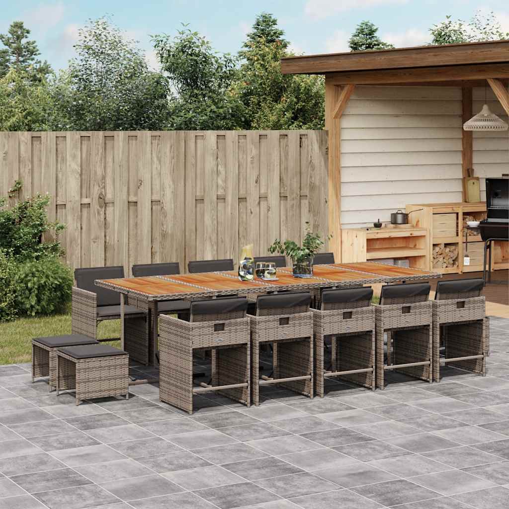 Set da Pranzo da Giardino 15 pz con Cuscini Grigio Polyrattan | homemem39