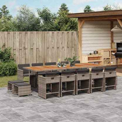 Set da Pranzo da Giardino 15 pz con Cuscini Grigio Polyrattan | homemem39