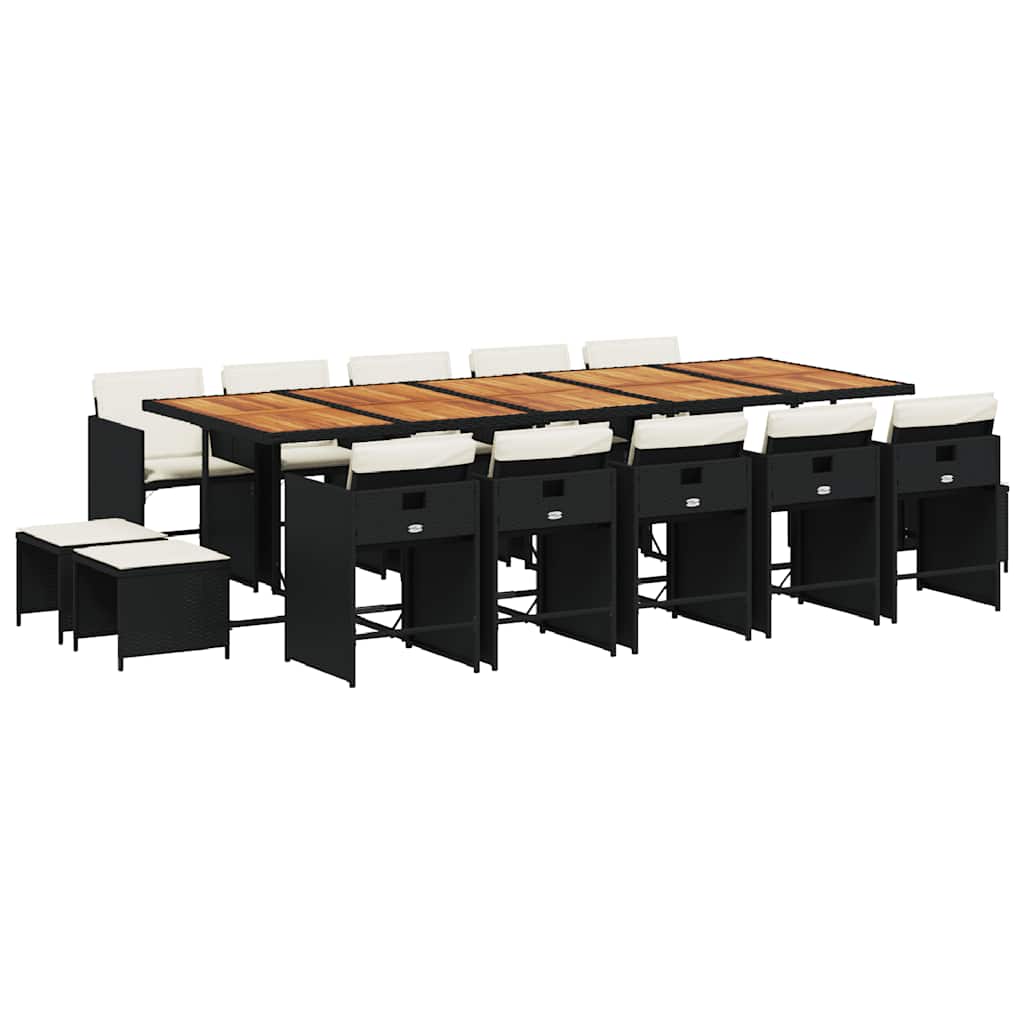 Set da Pranzo da Giardino 15 pz con Cuscini Nero in Polyrattan | homemem39