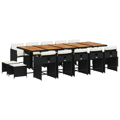 Set da Pranzo da Giardino 15 pz con Cuscini Nero in Polyrattan | homemem39