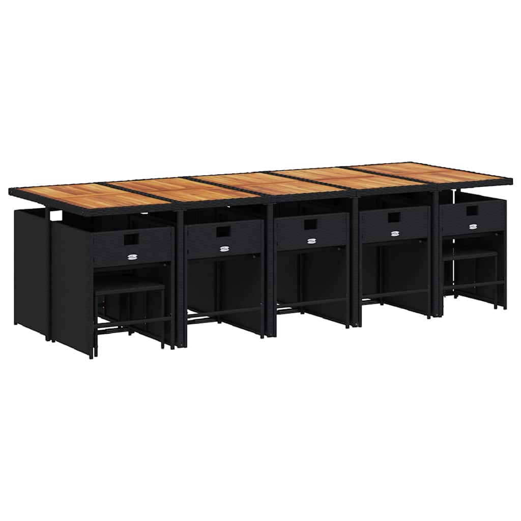 Set da Pranzo da Giardino 15 pz con Cuscini Nero in Polyrattan | homemem39