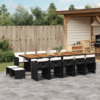 Set da Pranzo da Giardino 15 pz con Cuscini Nero in Polyrattan | homemem39