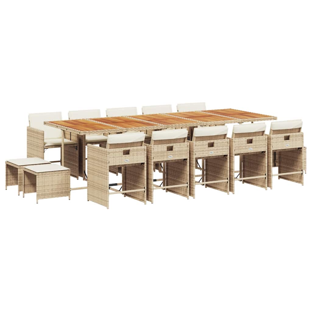 Set da Pranzo da Giardino 15 pz con Cuscini Beige in Polyrattan | homemem39