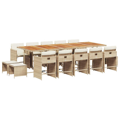 Set da Pranzo da Giardino 15 pz con Cuscini Beige in Polyrattan | homemem39