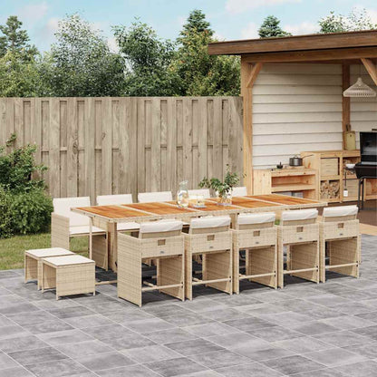 Set da Pranzo da Giardino 15 pz con Cuscini Beige in Polyrattan | homemem39