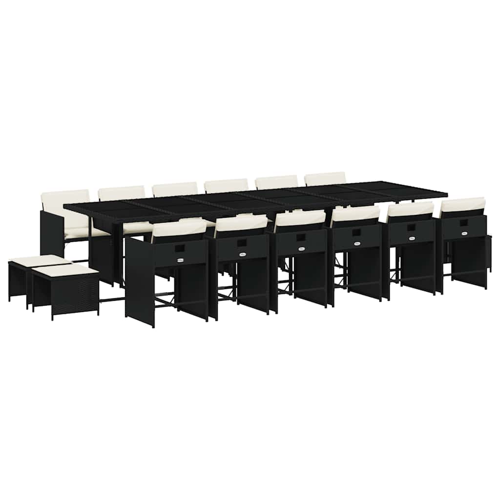 Set da Pranzo da Giardino 17 pz con Cuscini Nero in Polyrattan | homemem39