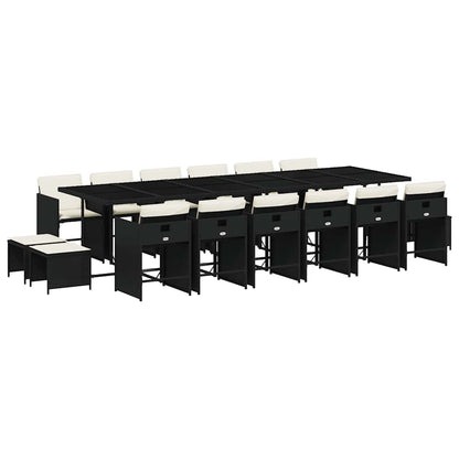 Set da Pranzo da Giardino 17 pz con Cuscini Nero in Polyrattan | homemem39