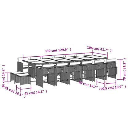 Set da Pranzo da Giardino 17 pz con Cuscini Nero in Polyrattan | homemem39