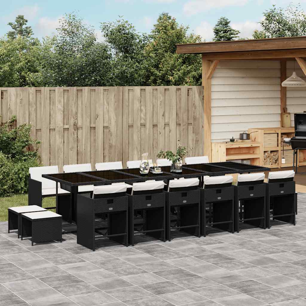 Set da Pranzo da Giardino 17 pz con Cuscini Nero in Polyrattan | homemem39