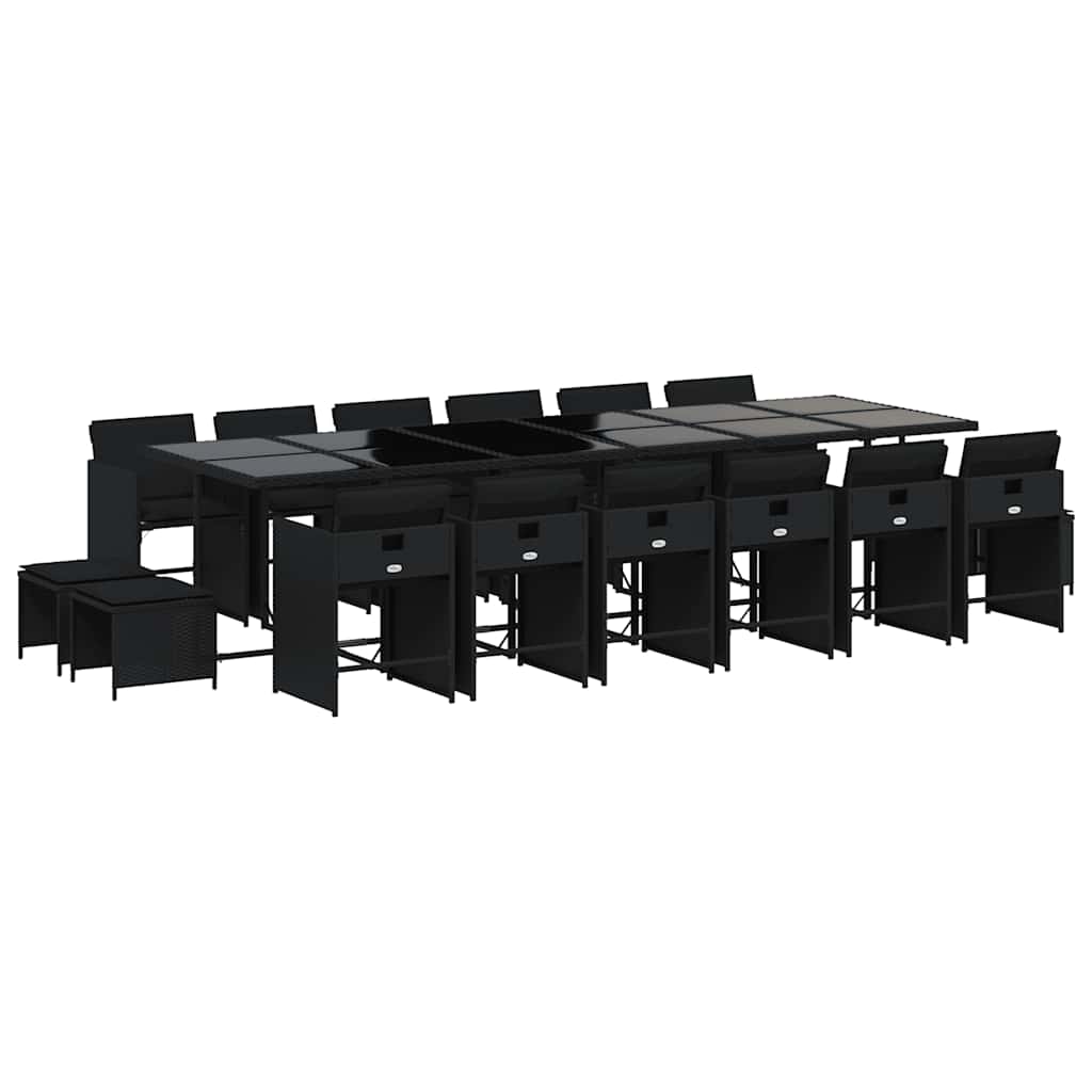 Set da Pranzo da Giardino 17 pz con Cuscini Nero in Polyrattan | homemem39
