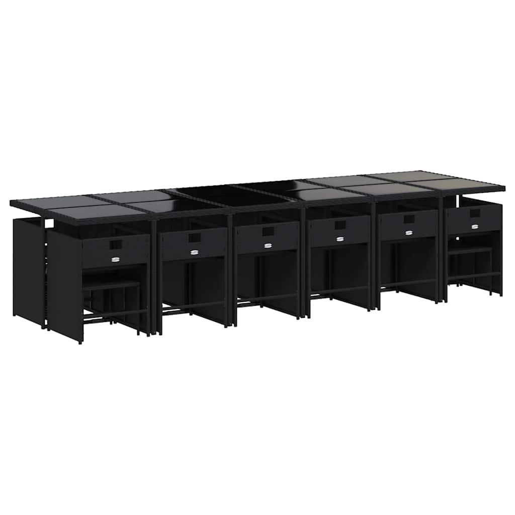 Set da Pranzo da Giardino 17 pz con Cuscini Nero in Polyrattan | homemem39