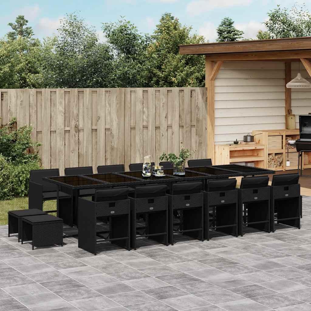 Set da Pranzo da Giardino 17 pz con Cuscini Nero in Polyrattan | homemem39