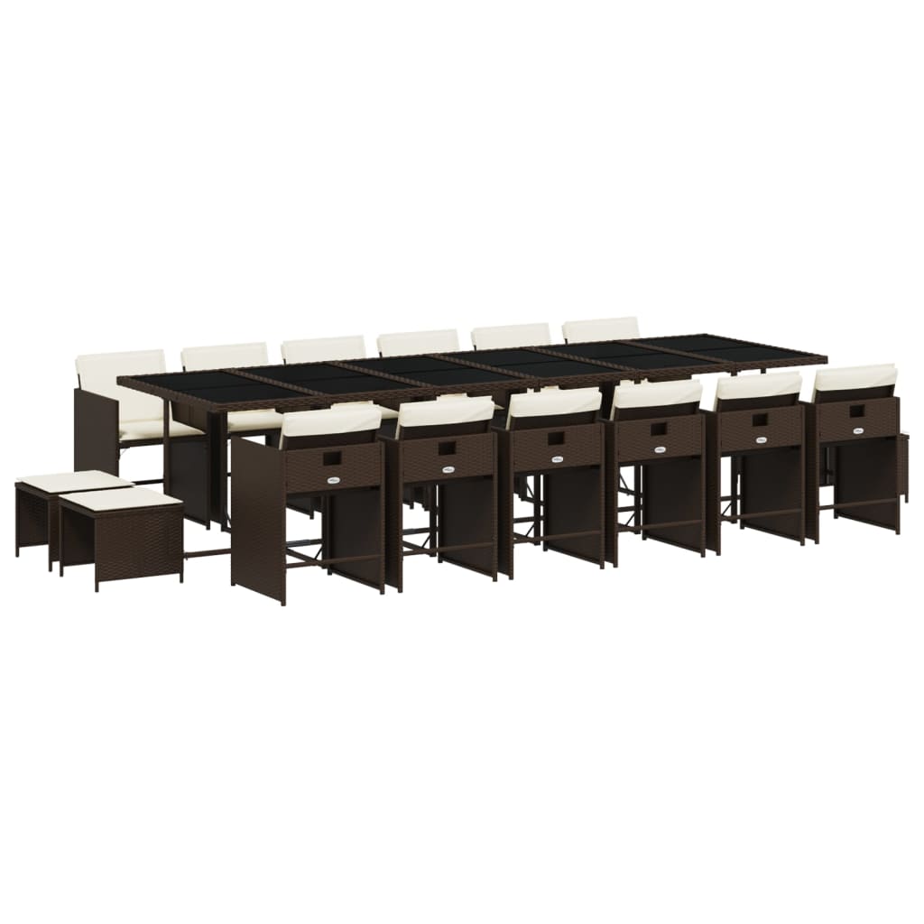Set da Pranzo da Giardino 17 pz con Cuscini Marrone Polyrattan - homemem39
