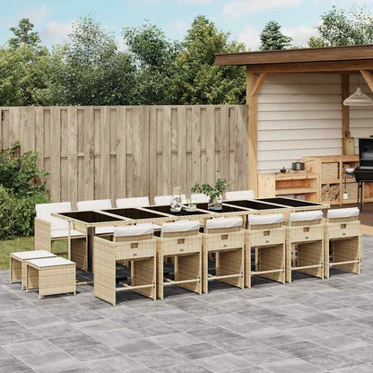 Set da Pranzo da Giardino 17 pz con Cuscini Beige in Polyrattan | homemem39