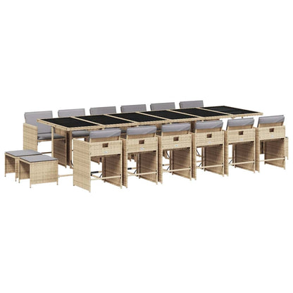 Set Pranzo da Giardino 17 pz con Cuscini Beige Misto Polyrattan | homemem39