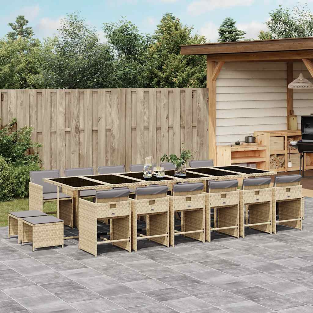 Set Pranzo da Giardino 17 pz con Cuscini Beige Misto Polyrattan | homemem39