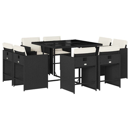 Set da Pranzo da Giardino 9 pz con Cuscini Nero in Polyrattan | homemem39