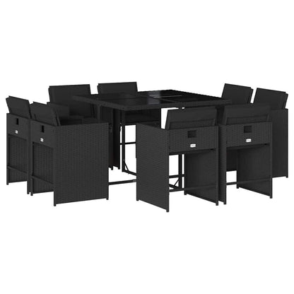 Set da Pranzo da Giardino 9 pz con Cuscini Nero in Polyrattan | homemem39