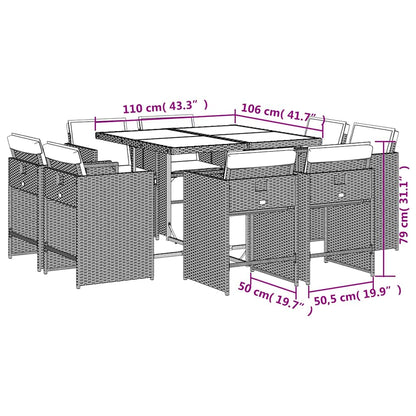 Set da Pranzo da Giardino 9 pz con Cuscini Nero in Polyrattan | homemem39