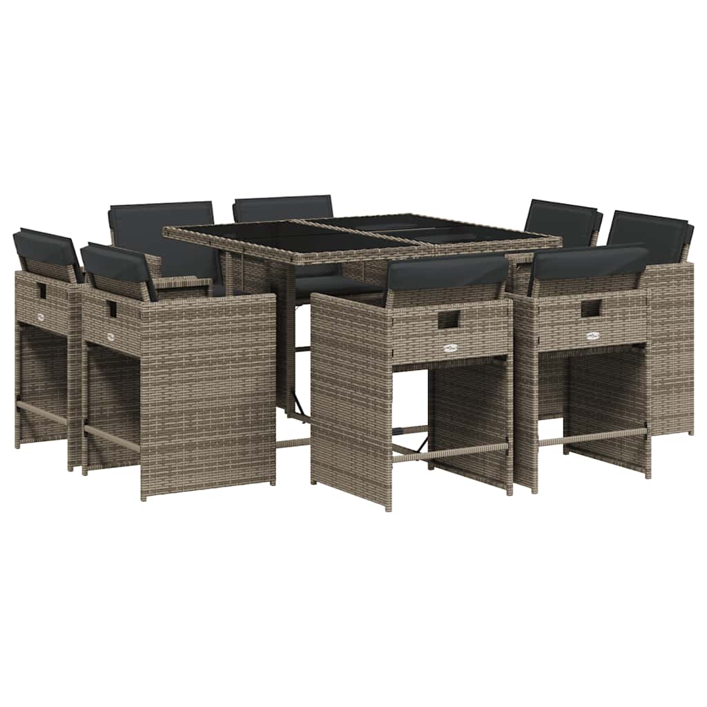 Set da Pranzo da Giardino 9 pz con Cuscini in Polyrattan Grigio | homemem39