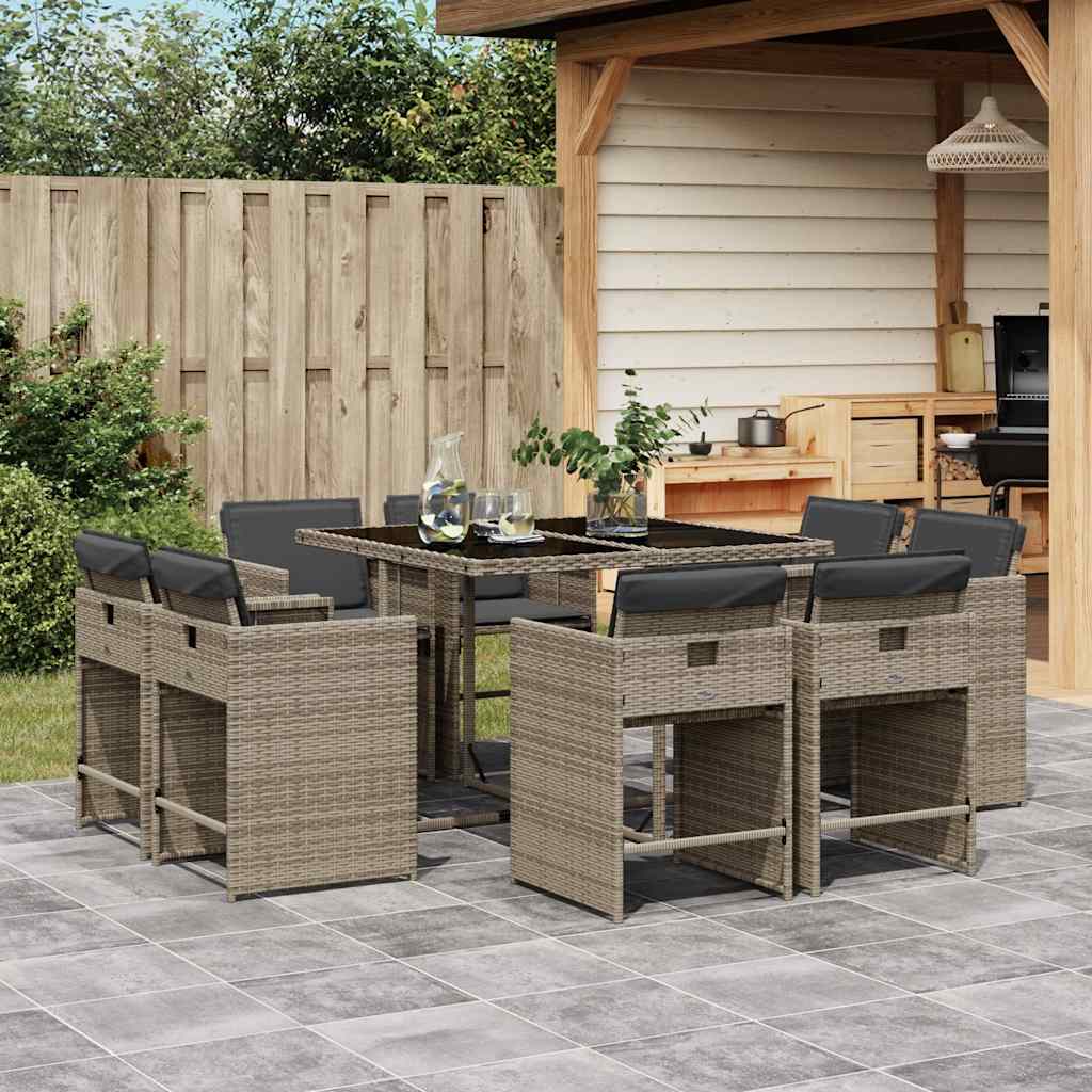 Set da Pranzo da Giardino 9 pz con Cuscini in Polyrattan Grigio | homemem39