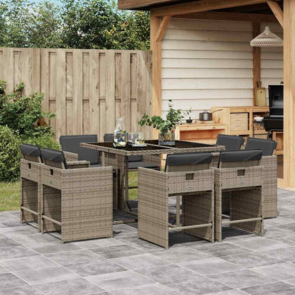 Set da Pranzo da Giardino 9 pz con Cuscini in Polyrattan Grigio | homemem39