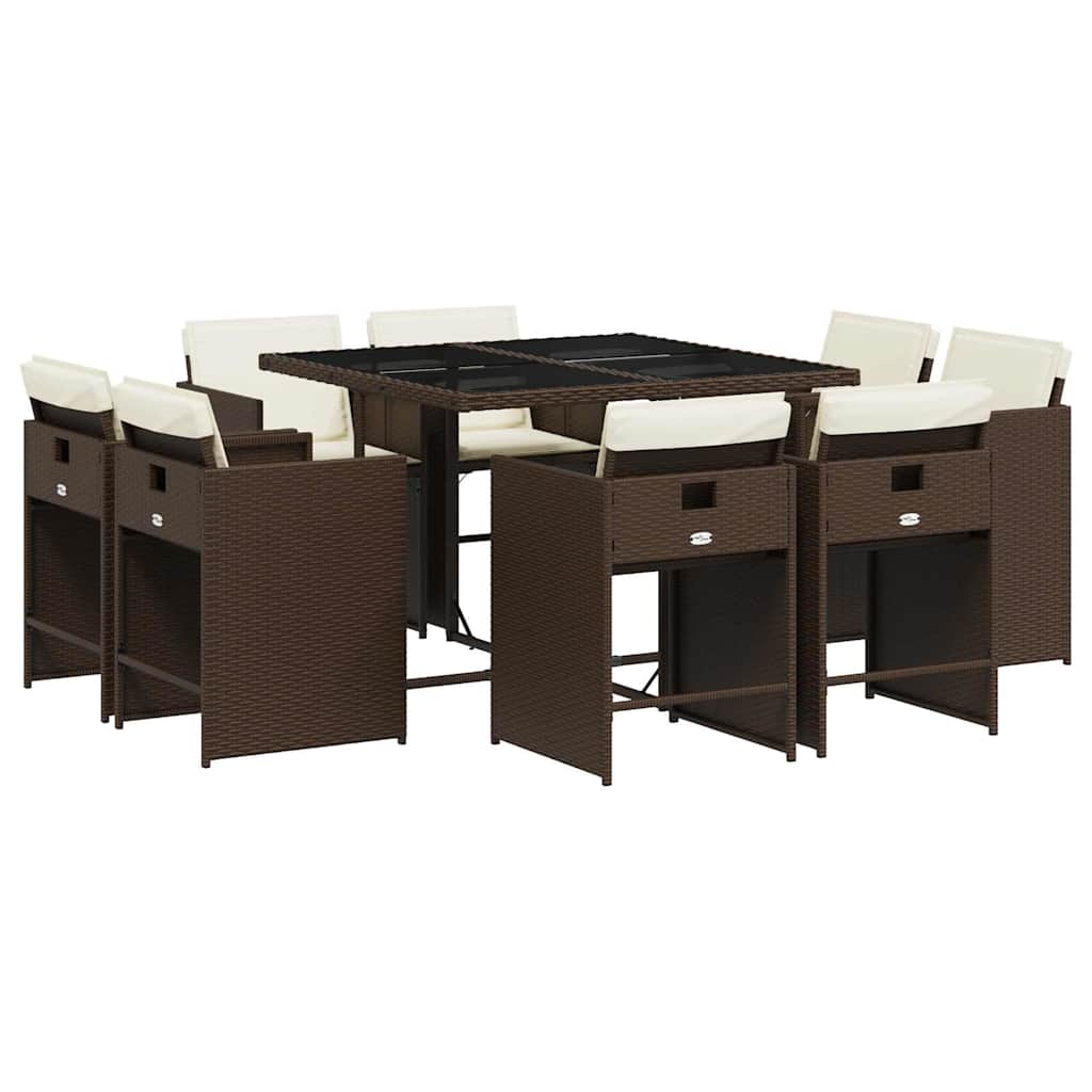 Set da Pranzo da Giardino 9pz con Cuscini Marrone in Polyrattan | homemem39
