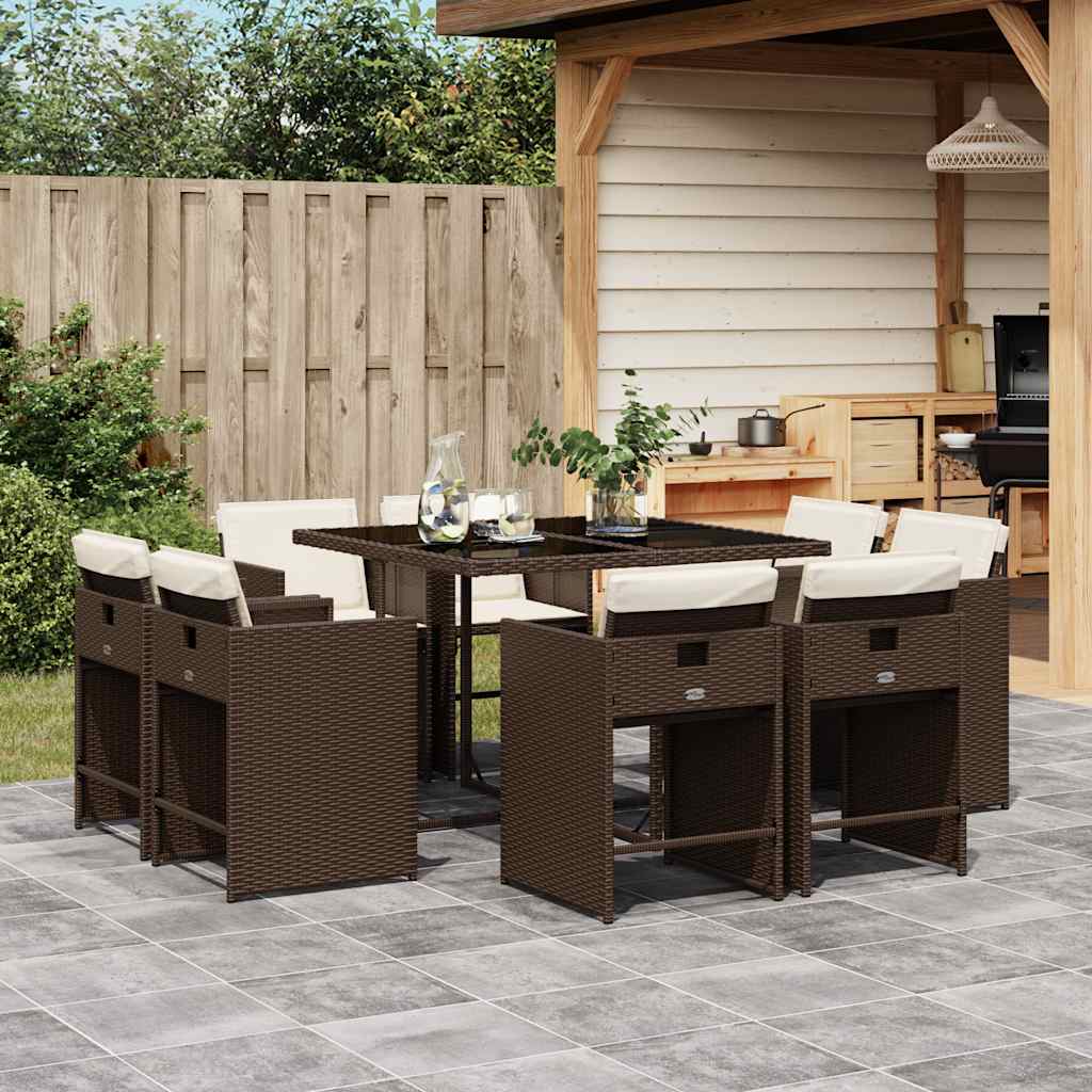 Set da Pranzo da Giardino 9pz con Cuscini Marrone in Polyrattan | homemem39