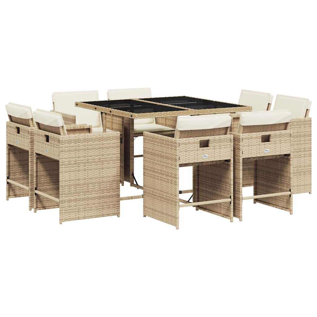 Set da Pranzo da Giardino 9 pz con Cuscini Beige in Polyrattan | homemem39