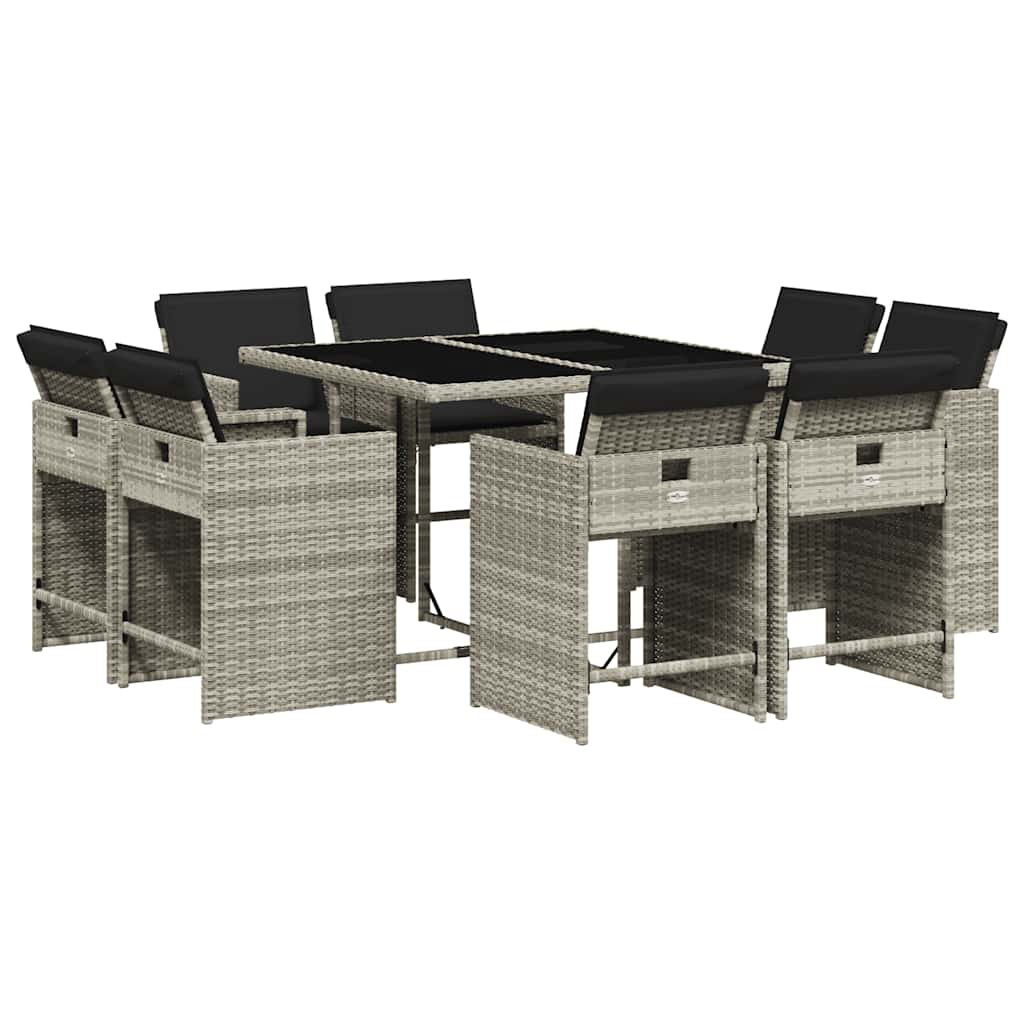 Set Pranzo da Giardino 9pz con Cuscini Grigio Chiaro Polyrattan | homemem39
