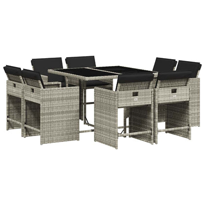 Set Pranzo da Giardino 9pz con Cuscini Grigio Chiaro Polyrattan | homemem39