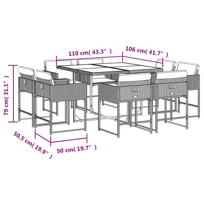 Set Pranzo da Giardino 9pz con Cuscini Grigio Chiaro Polyrattan | homemem39
