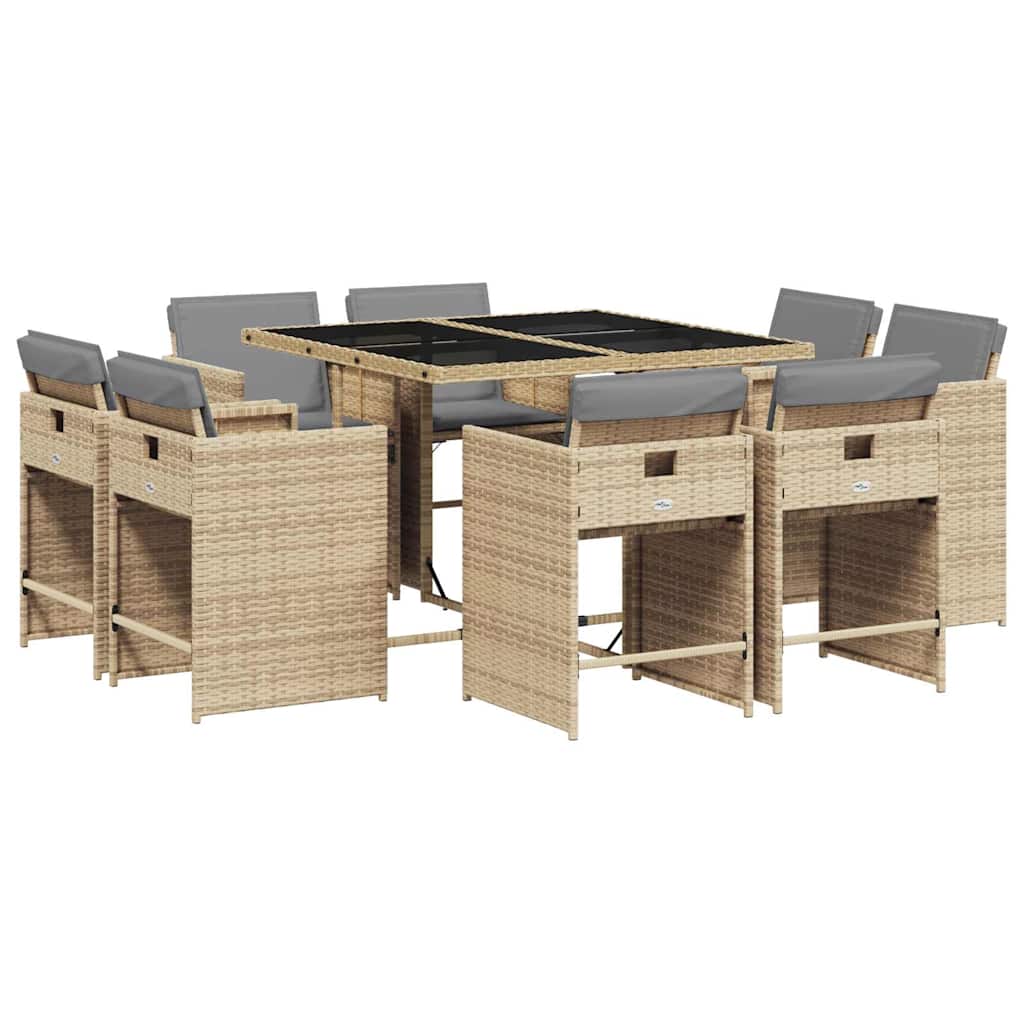 Set Pranzo da Giardino 9 pz con Cuscini Beige Misto Polyrattan | homemem39