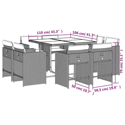 Set Pranzo da Giardino 9 pz con Cuscini Beige Misto Polyrattan | homemem39