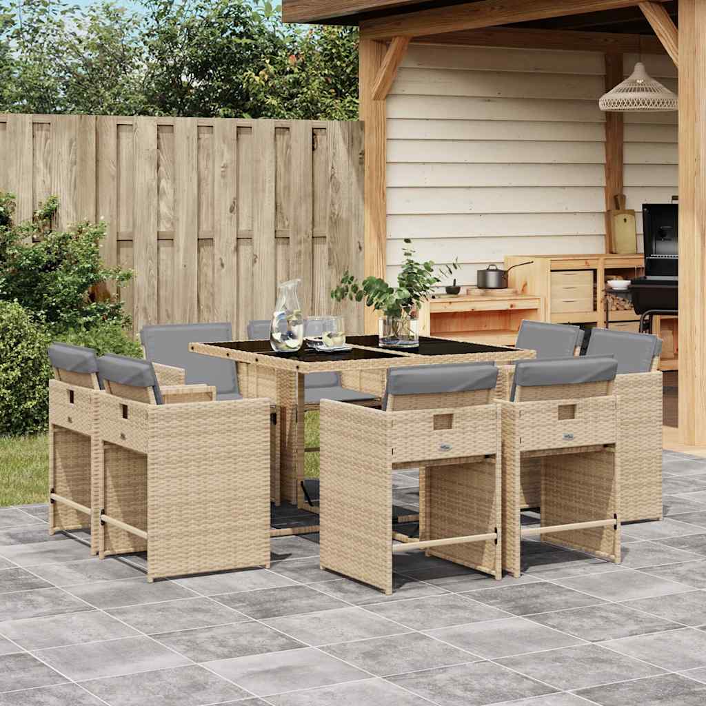 Set Pranzo da Giardino 9 pz con Cuscini Beige Misto Polyrattan | homemem39