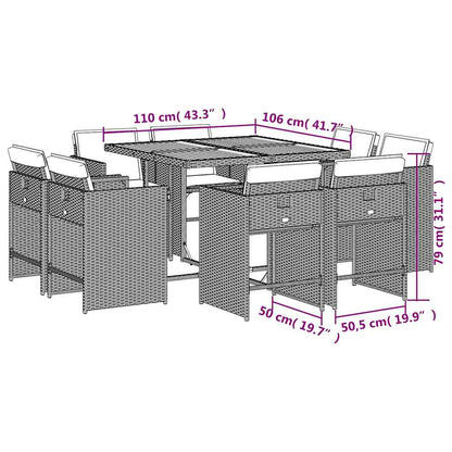 Set da Pranzo da Giardino 9 pz con Cuscini in Polyrattan Grigio | homemem39