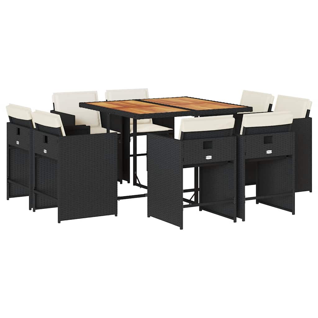 Set da Pranzo da Giardino 9 pz con Cuscini Nero in Polyrattan | homemem39